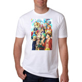 Camiseta One Piece, Blanca, Suave, Sublimado, Unisex, Calida