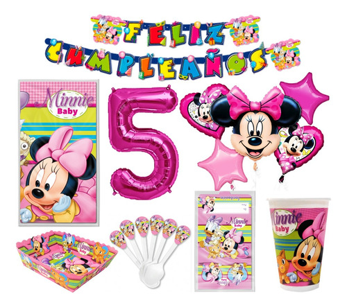 Kit Decoración Minnie Bebe Baby X24 Niños + Bouquet + Numero