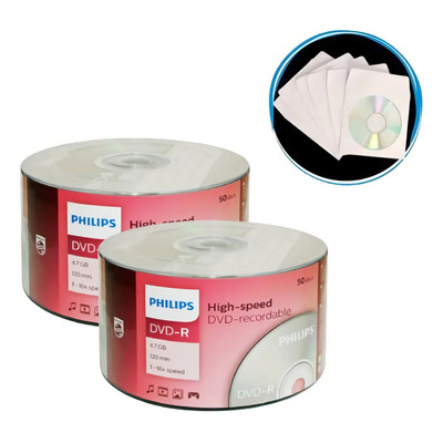 100 Dvd-r Virgen Marca Philips + 100 Sobres De Papel | Envío gratis