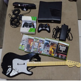 Xbox 360 + 2 Controles Sem Fio + Kinect + Guitarra + Jogos
