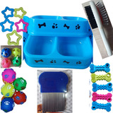 Kit Comedouro Duplo Interativo Para Cães E Gatos+acessórios.