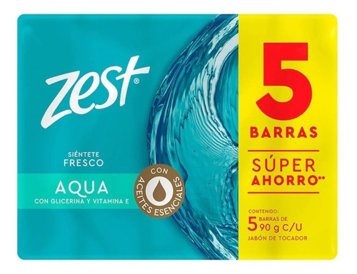 Jabón En Barra Zest Aqua Pack 5x90g