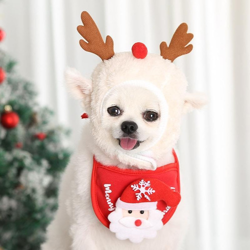 Sombrero De Navidad Para Mascotas+toalla De Saliva Para Pome