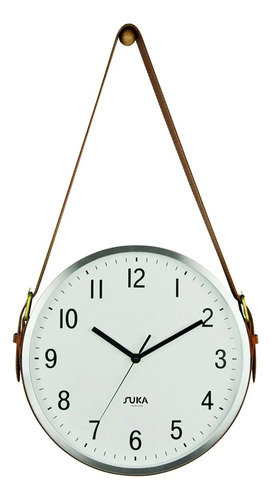 Reloj De Pared 33 Cms Con Correa Cuero Segundero Silencioso