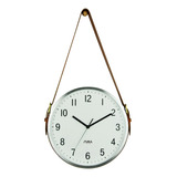 Reloj De Pared 33 Cms Con Correa Cuero Segundero Silencioso