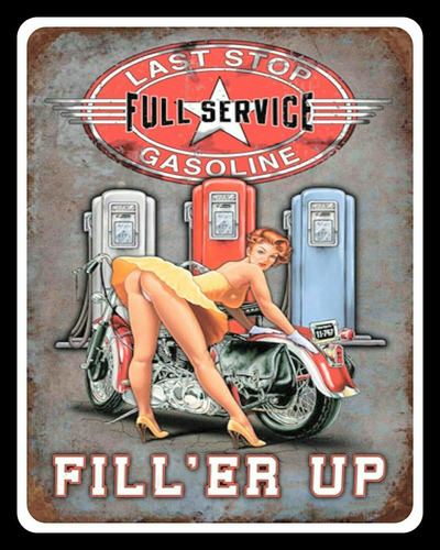 Last Stop Garage Pin Up Girl Biker Motocicleta Placa De...