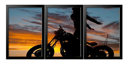 3 Quadros Decorativos Moto Por Do Sol Quarto Sala Parede