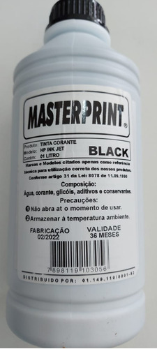 Tinta Preta Para Impressora Hp 1 Litro Corante Black/preto