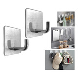 Set X2 Ganchos Perchero Adhesivo Percha Cocina Baño Acero