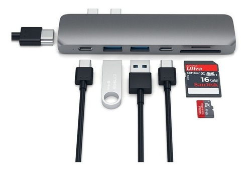 Hub Adaptador Satechi Usb-c/ Hdmi 4k/ Usb 3.0/ Sd Micro Sd 