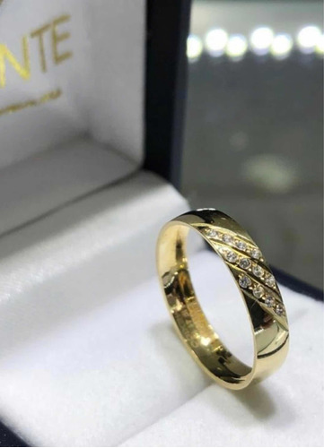 Anillo De Boda Oro 14k 4mm Zirconias 1 Sola Pieza