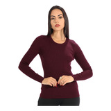 Blusa Tricot Lã Canelada Feminina Anistia Básica Manga Longa