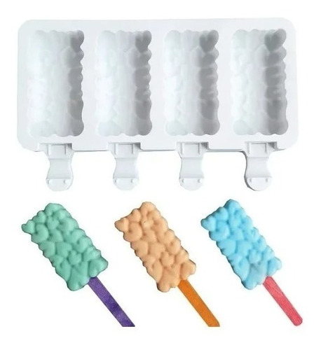 Molde Silicona Paleta De Helado Corazón Grande + 50 Palitos