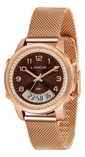 Relógio Feminino Lince Lar4714l N2rx - Refinado Cor Da Correia Rosê - Dourado Cor Do Bisel Rosê - Dourado Cor Do Fundo Marrom