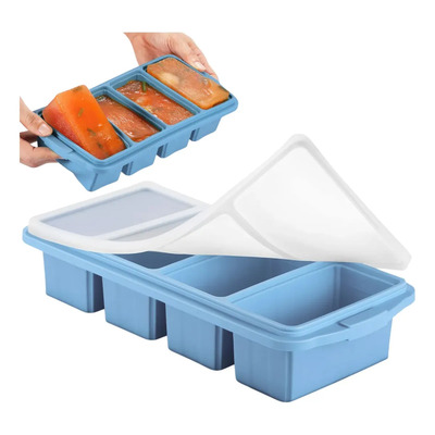 Contenedor Silicona Molde Con Tapa Congelar Alimento Bandeja Azul Acero | MercadoLibre