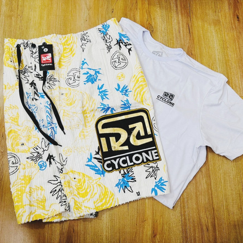 Conjunto White Bermuda Cyclone De Veludo + Camiseta Pop