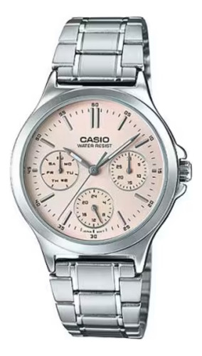 Relo Casio Ltp-v300d-4a Para Dama Plateado/ Rosado 