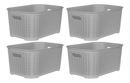 Canasto Rattan Plastico X 4 Unidades Lila 35x26x17 Cm 12 Lt