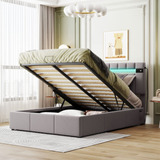 Goohome Cama Tapizada De Tamano Matrimonial Con Luz Led, Alm