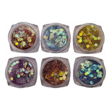 Set 6 Pigmentos Glitter Holograficos Hexagonos M1 Resina
