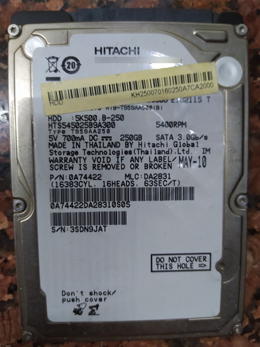 Disco Rígido Hdd Interno Hitachi 250gb.sata3.0.usado