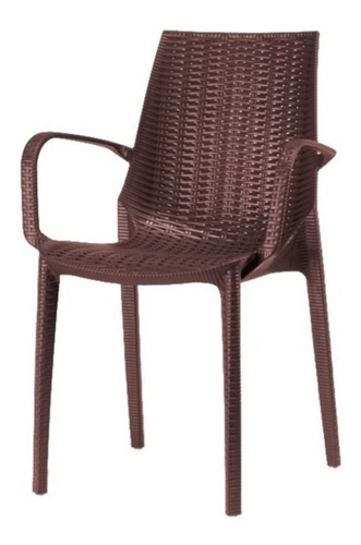 Oferta Silla Reforzada Simil Rattan Marron Con Apoya Brazos