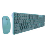 Teclado Y Mouse Inalámbrico Perfect Choice Pc-201243 Celeste Color Del Teclado Azul