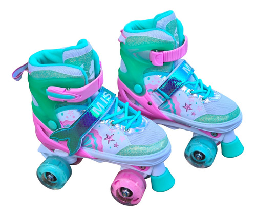 Patins Quad Led Arco Iris Verde Lançamento Infantil