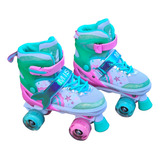 Patins Quad Led Arco Iris Verde Lançamento Infantil