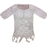 Remera Beige Tejida A Crochet Manga Corta Mujer Talle M