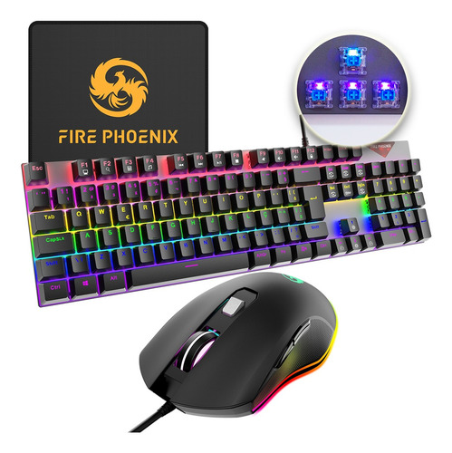 Teclado Mouse Mecânico Abnt2 Gamer Rgb Switch Blue Be-k2