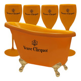 Kit Vintage Banheira Champanheira Laranja + 4 Taça Espumante Veuve Clicquot