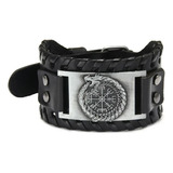 Pulseras Cuero Hombre Mujer Amuleto Brujula Nórdica Talismán Color Dragon/negro Largo 27 Cm