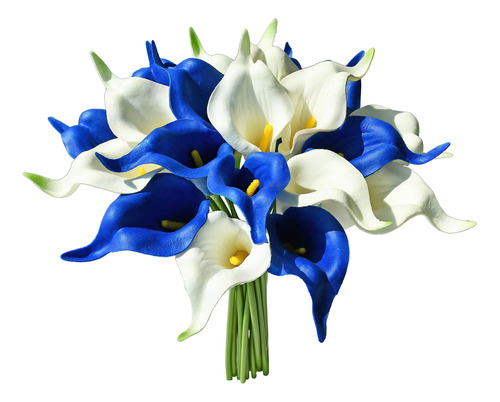 20 Flores Calas Artificiales Mandys Latex  35cm Azul Blanco