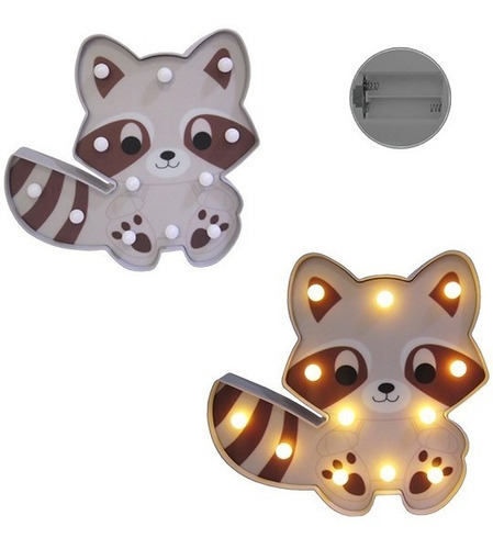 Lámpara De Fiesta Luminosa Con 12 Led De Mapache, Color Base Gris Claro, Lámpara De Color Gris Claro