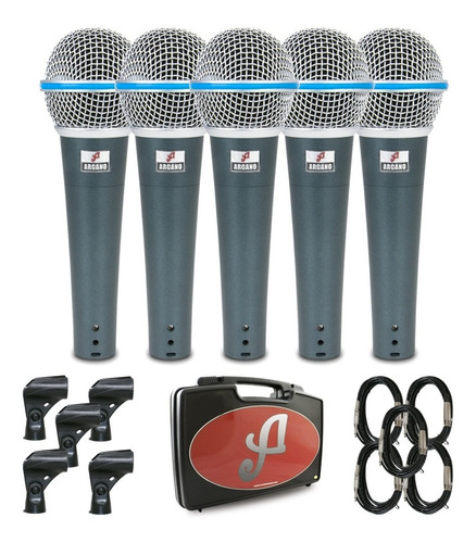 Kit 5 Microfones Dinâmicos Arcano Osme-8 Kit Com Fio P10 Sj