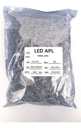 Led 5mm Branco Alto Brilho 28.000mcd Pacote 50 Peças