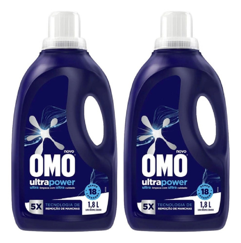 2  Lava Roupas Liquido Remoção Mancha Omo Ultrapower 1,8l Cd