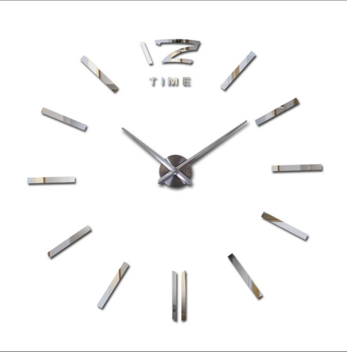 Reloj Pared 3d Gigante Plateado Diseño Moderno