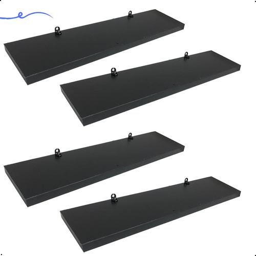 4 Prateleiras 40x10 Mdf Preto C/suporte Cozinha Quarto Sala