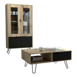 Mueble Vitrina + Mesa Centro Audra - Duna / Wengue Color Marrón Claro