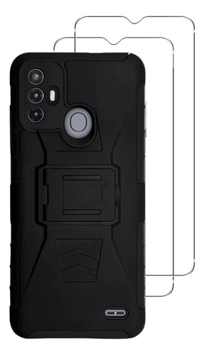 2 Micas + 1 Funda Uso Rudo + Clip Para Zte Blade A52 Negro