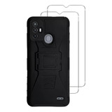 2 Micas + 1 Funda Uso Rudo + Clip Para Zte Blade A52 Negro