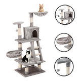 Mueble Rascador Para Gatos Juguete Arbol Casa Y Hamaca 119cm Color Gris Claro