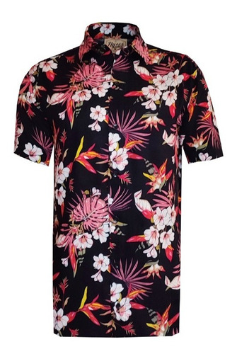 Camisa Manga Corta De Fibrana Hawaiana Flores-import Style