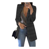 Solapa De Traje Casual A Cuadros De Moda, Blazer Mujer B