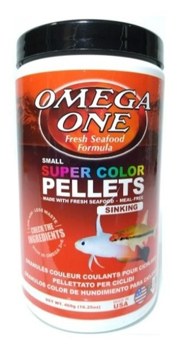 Omega One Super Color Pellets Small Sinking 460g Alimento Para Peces Granulos Pequeños 2mm De Lento Hundimiento A Base De Salmon Arenque Y Camaron Rico En Omega 3 Y 6 Realce Colores
