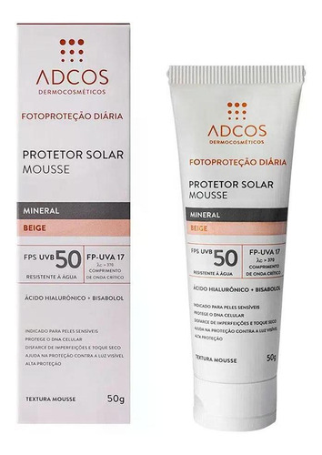 Fotoproteção Protetor Solar Mousse Fps50 Adcos Cor Beige 50g