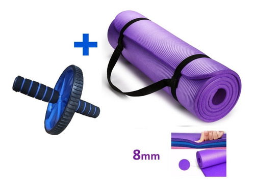 Mat Yoga Fitness Gym 8mm + Rueda Abdominales Reforzada