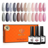 Esmalte De Uñas - Gel Nail Polish 12 Colors Grays Pinks Nude